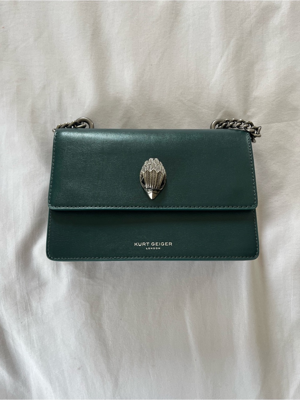 Kurt Geiger Emerald Green Leather Crossbody with Silver Chain